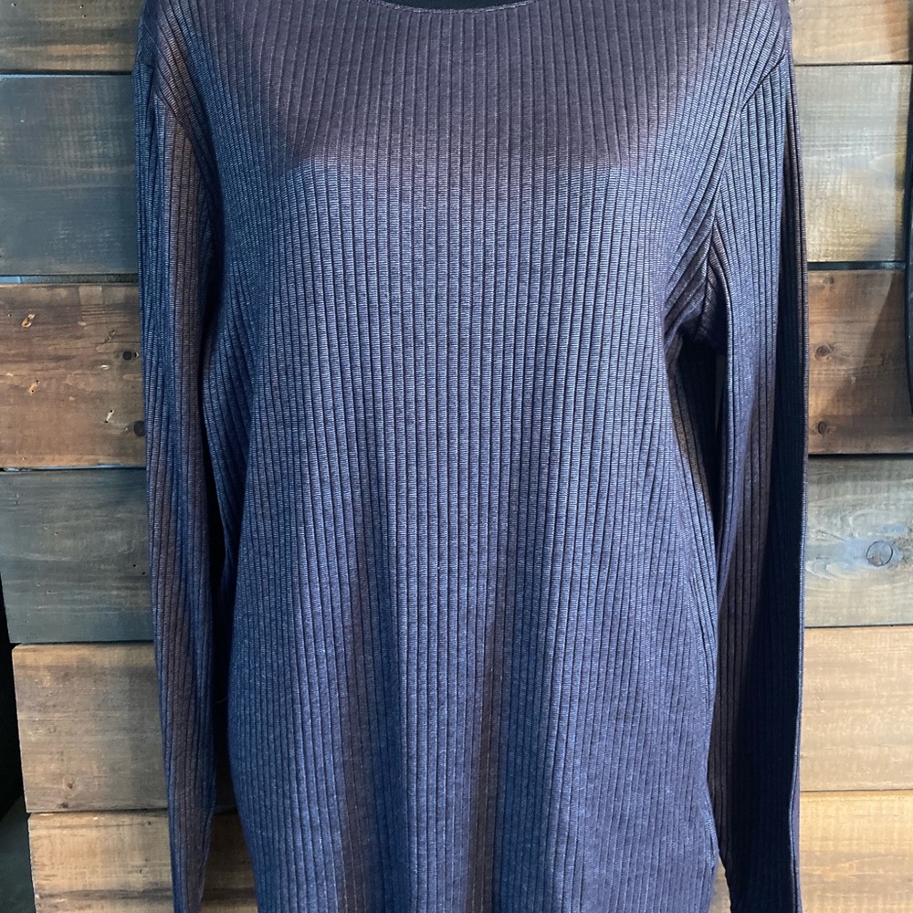New Guess Ribbed Long Sleeve Top in Dark silver/black size L